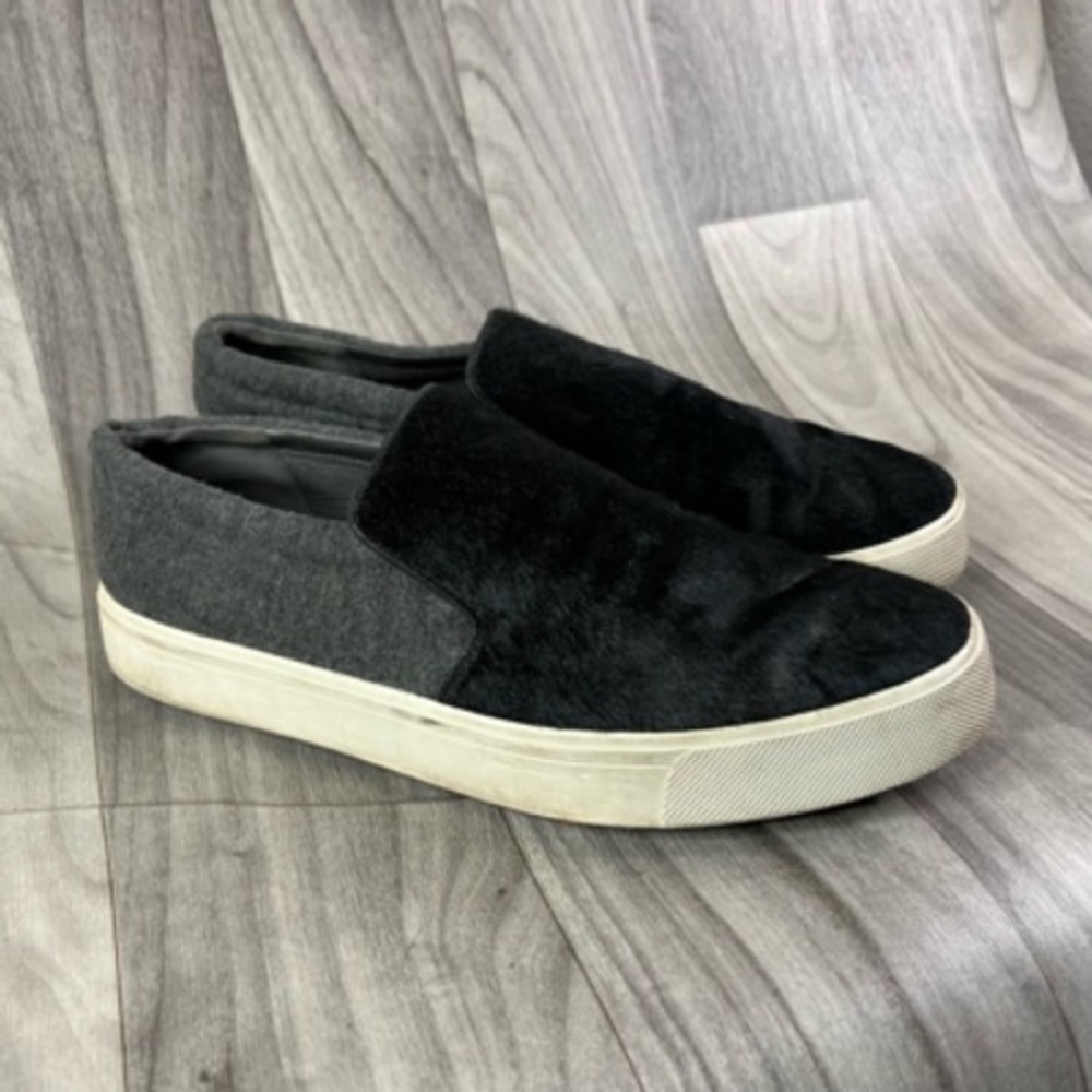 Vince Brea Wool And Calf Hair Slip On Sneakers Womens 8.5M Shoes Black Gray